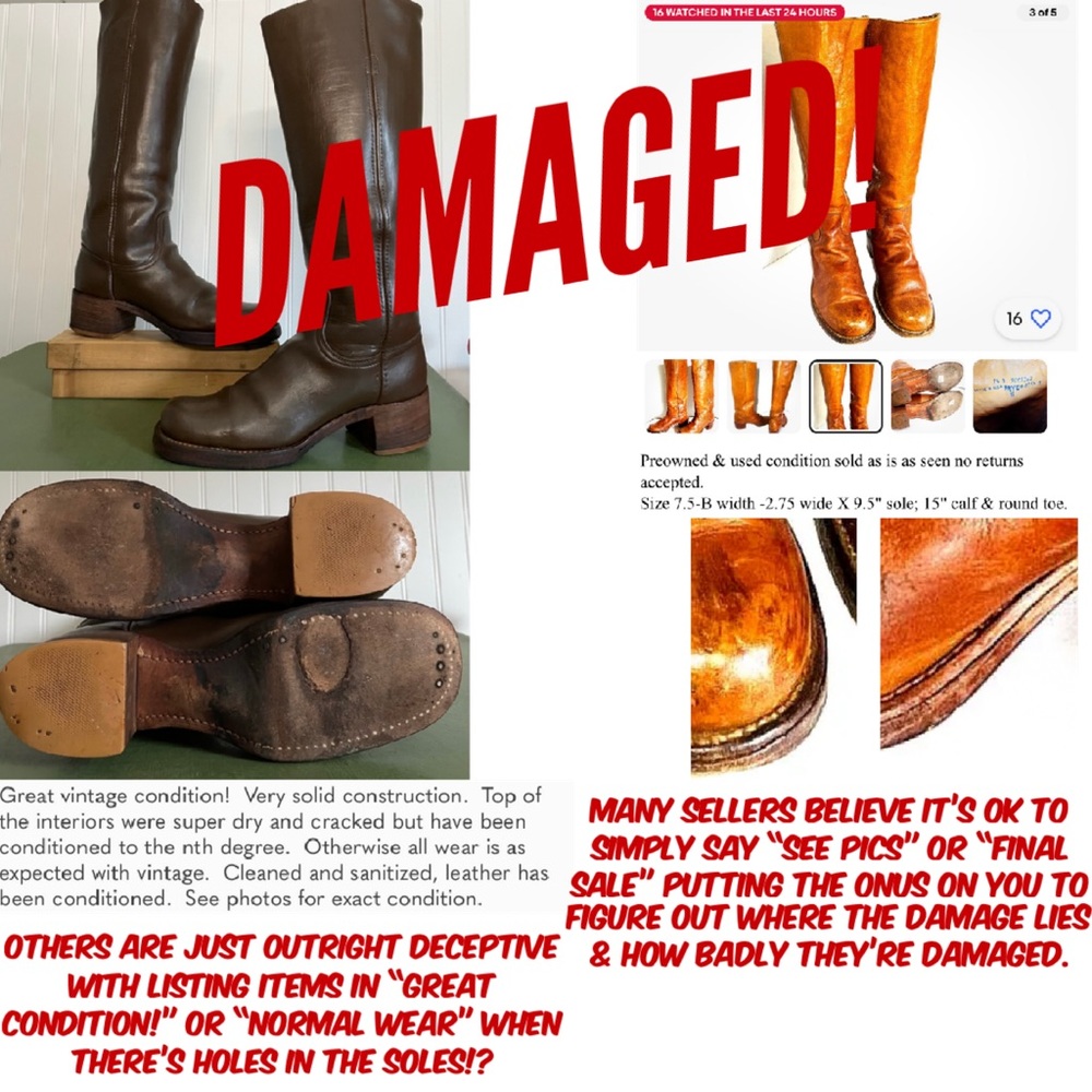 🛑 Buying Frye Vintage Boots? Read this! Cowboy Cowgirl Western Biker Moto Boots - Picture 3 of 16